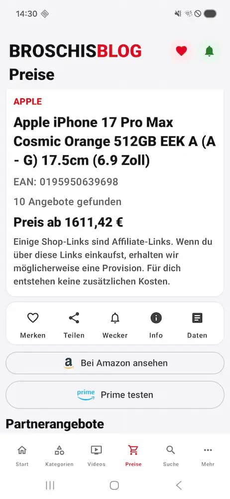Produktdetail mit EAN und Preis in der BroschisBlog App