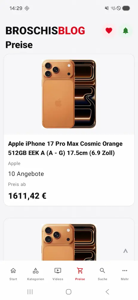 Preisvergleich in der BroschisBlog App